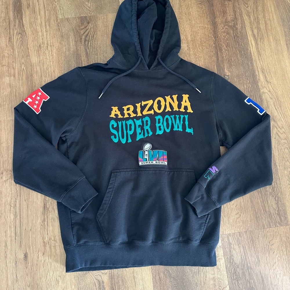 Arizona Super Bowl Football Black Hoodie Sweatshirt Embroidered w Patches